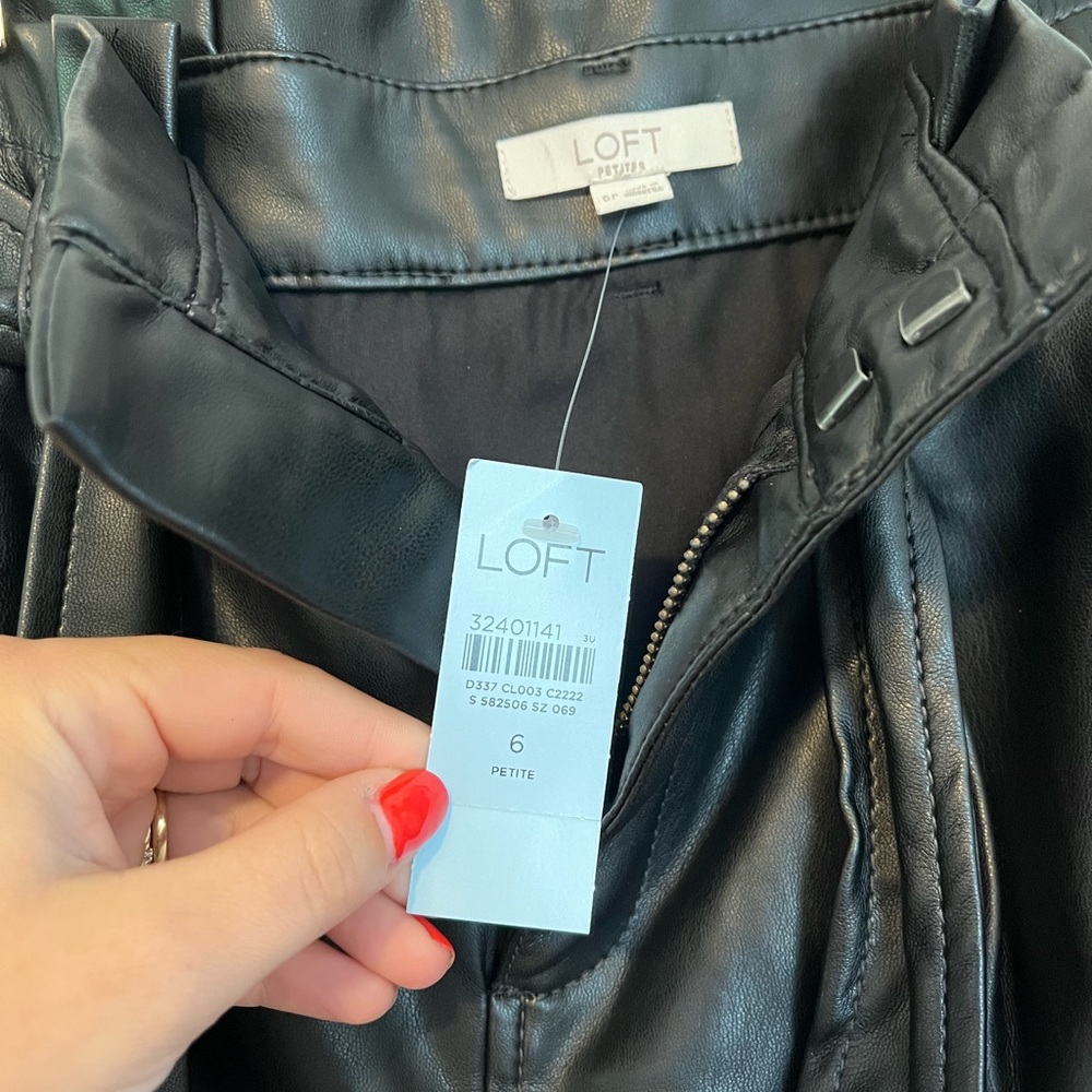 Loft black leather skirt with tie waist and pockets! New with tags